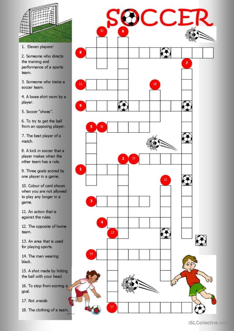 Soccer Crossword English ESL Worksheets Pdf Doc