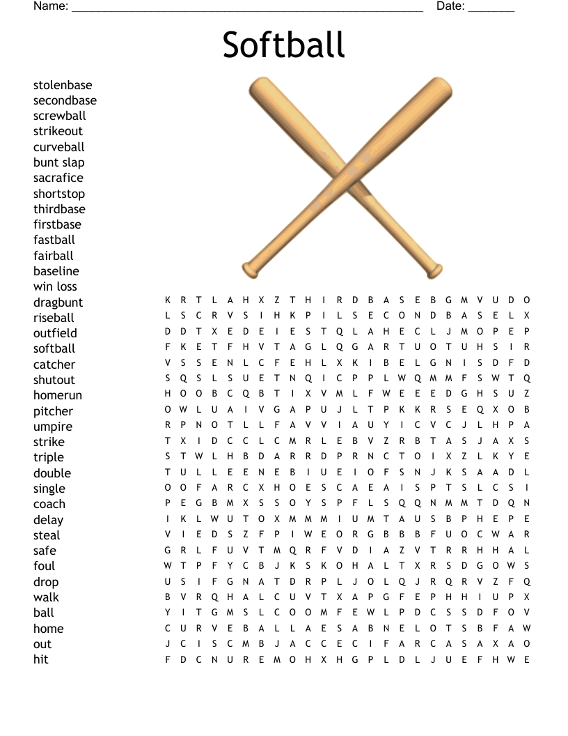 Softball Word Search WordMint