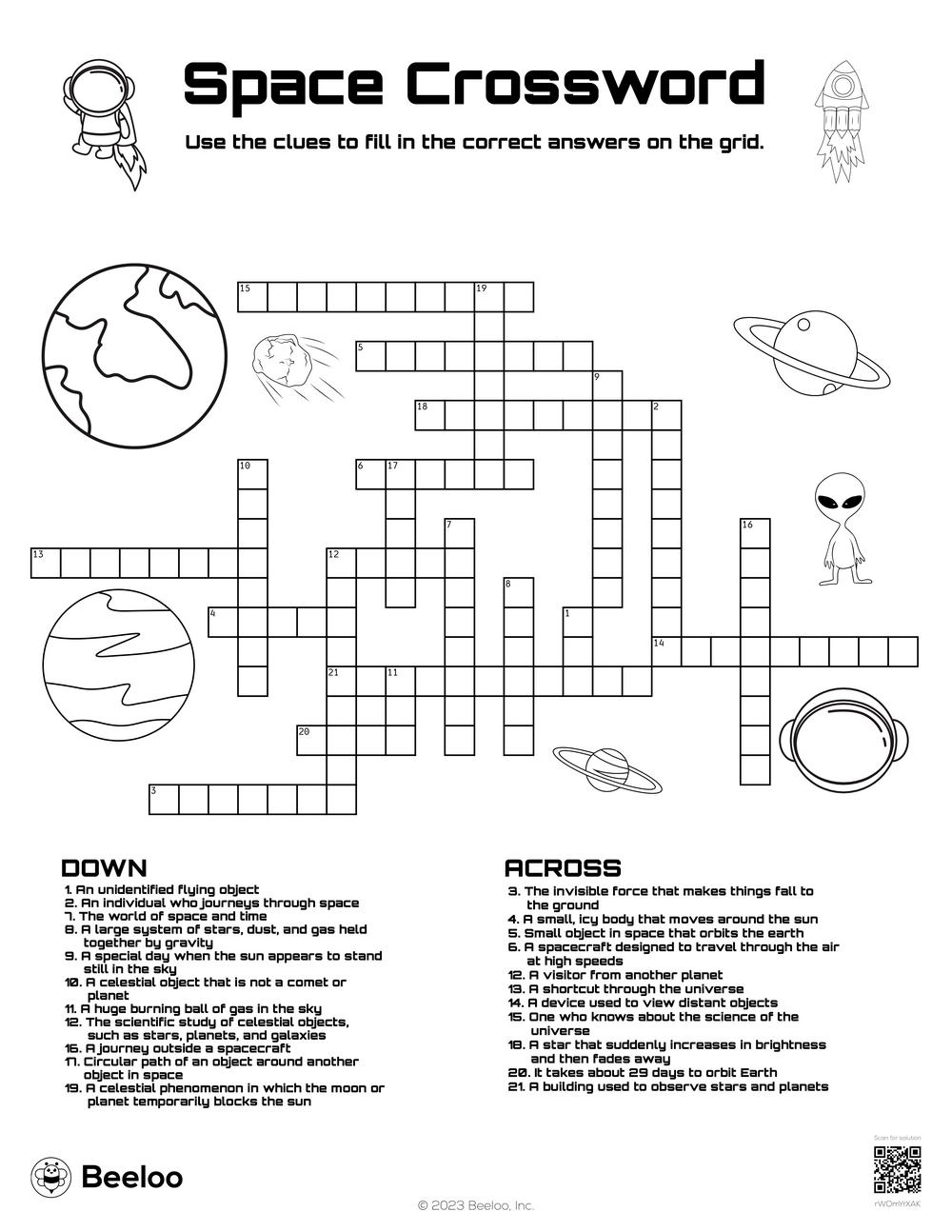 Space Crossword Beeloo Printable Crafts And Activities For Kids