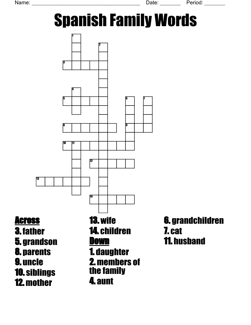 Spanish Family Words Crossword WordMint