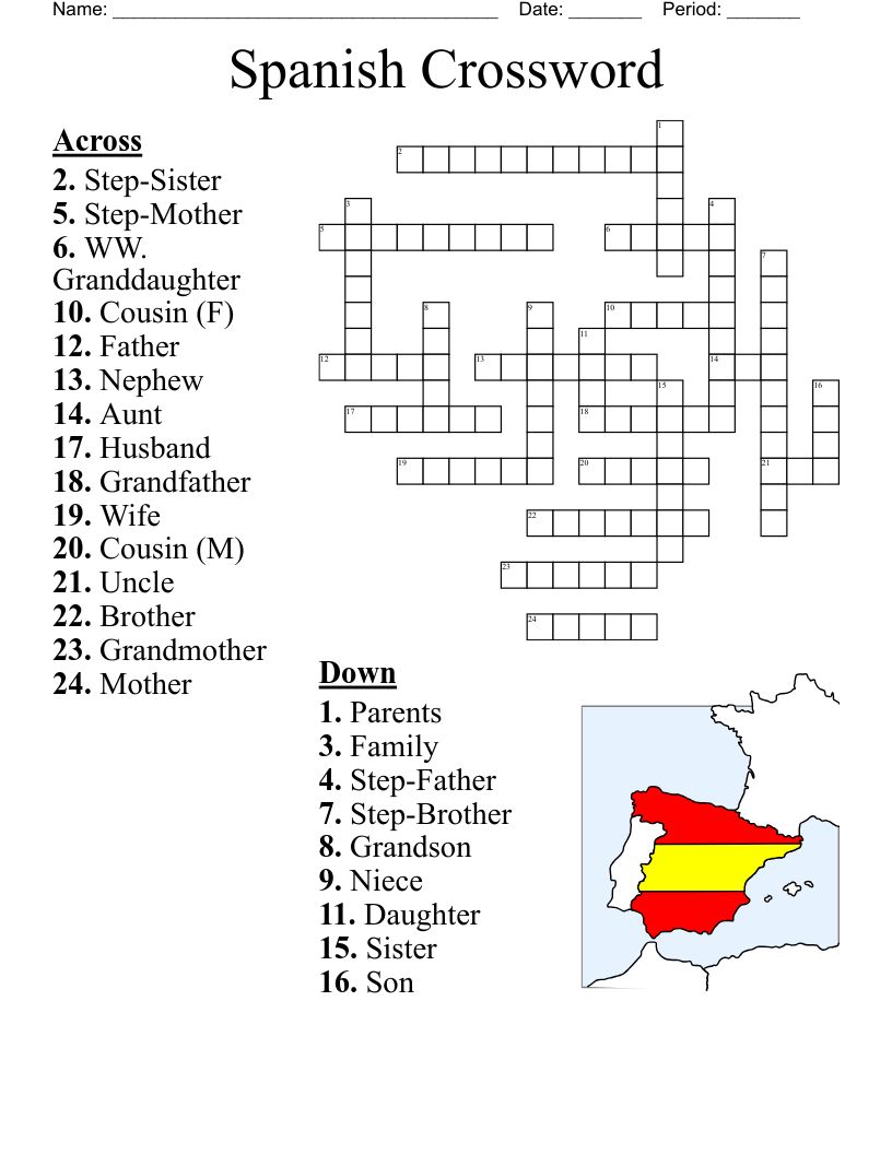 printable spanish family crossword puzzle