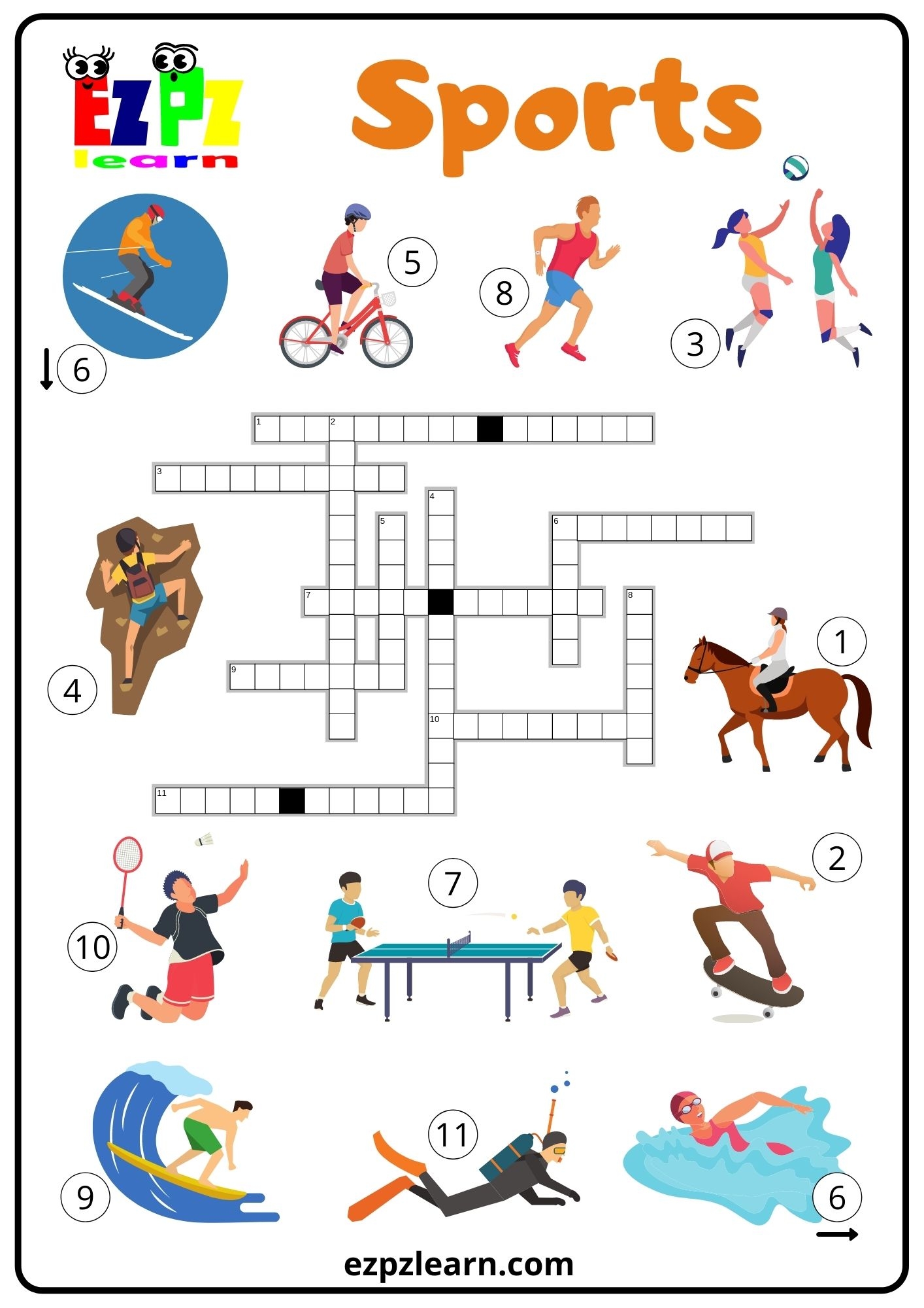 Sports Crossword 1 Ezpzlearn