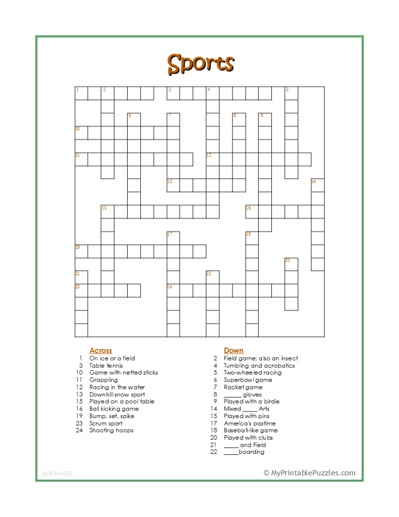 free printable crossword puzzles 6th grade