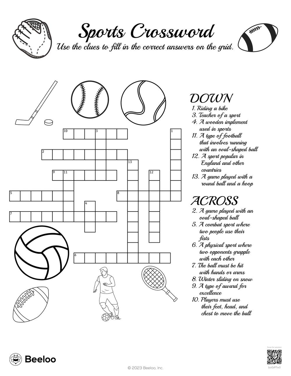 Sports themed Crossword Puzzles Beeloo Printable Crafts And Activities For Kids
