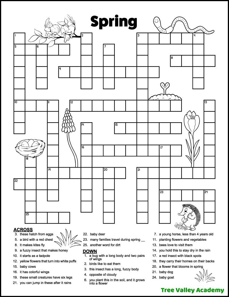 free printable spring crossword puzzles for adults