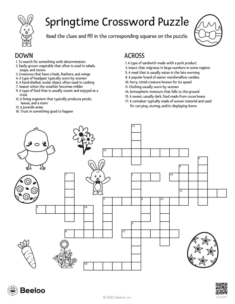 Springtime Crossword Puzzle Beeloo Printable Crafts And Activities For Kids