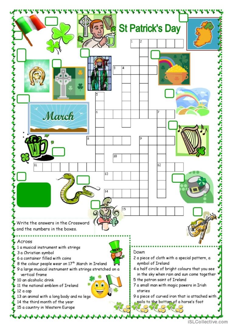 St Patrick s Day Crossword Crossword English ESL Worksheets Pdf Doc
