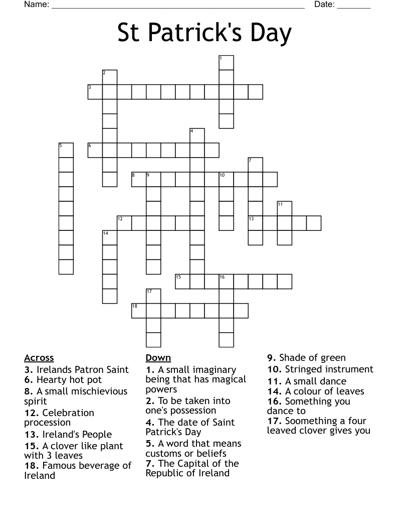 St Patrick s Day Crossword WordMint