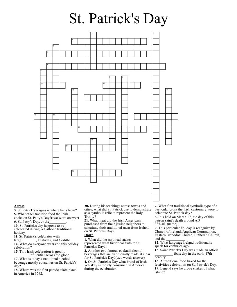St Patrick s Day Crossword WordMint