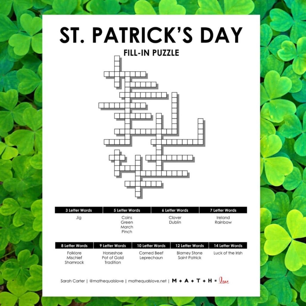 St Patrick s Day Fill In Puzzle Math Love