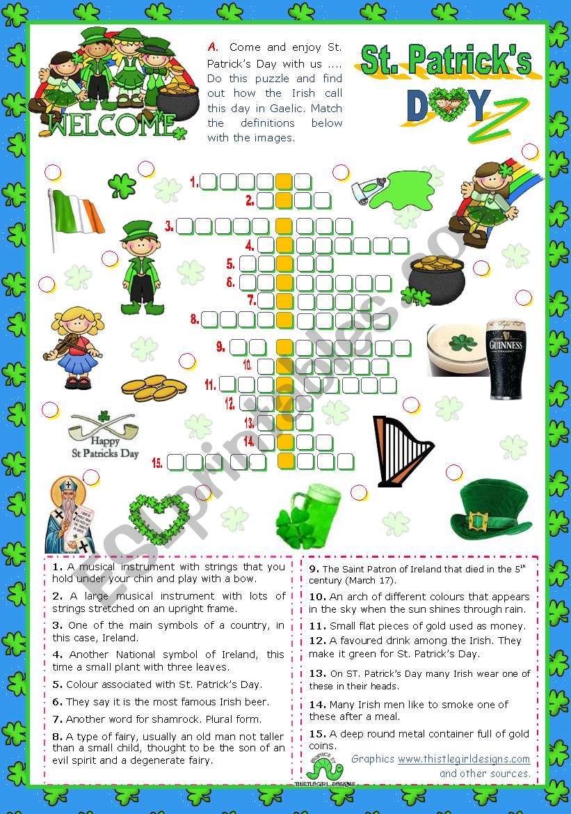 St Patrick s Day Set 4 Crossword Puzzle ESL Worksheet By Mena22