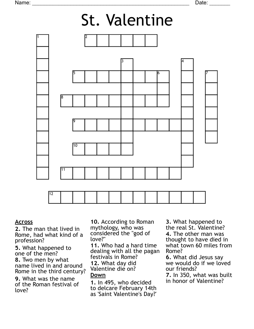 valentine's day crosswords printable