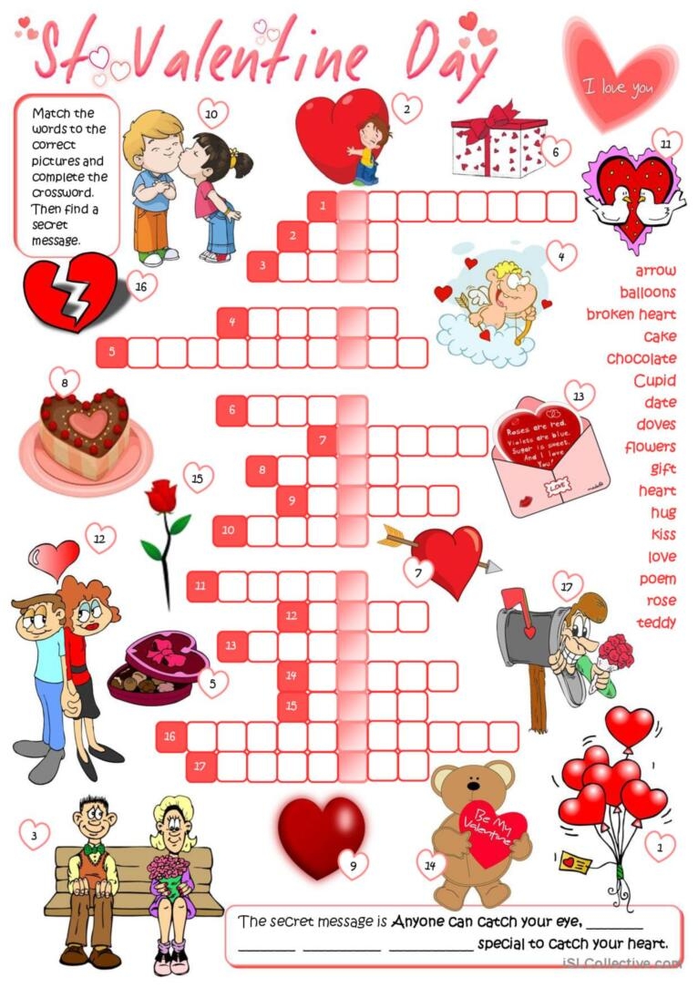 St Valentine s Day Crosswor English ESL Worksheets Pdf Doc