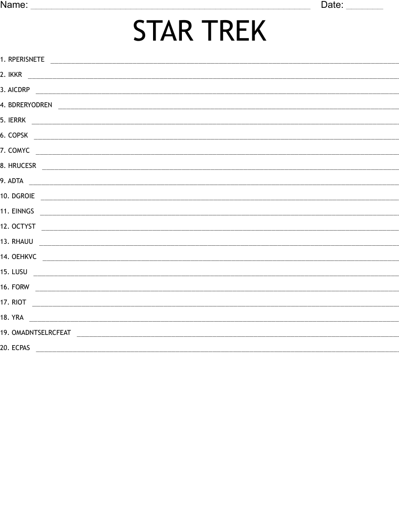 STAR TREK Word Scramble WordMint