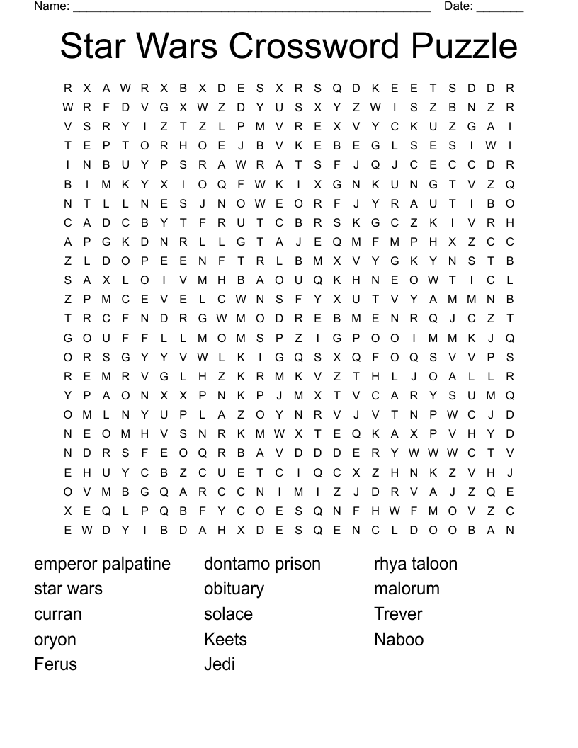 Star Wars Crossword Puzzle Word Search WordMint
