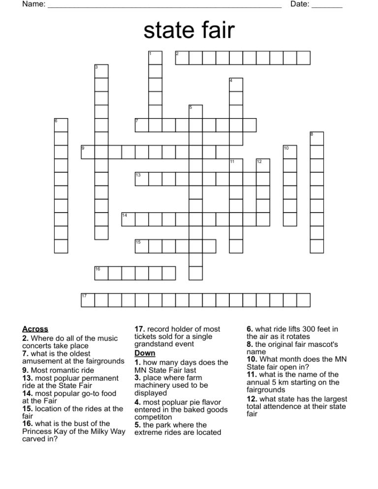 State Fair Crossword WordMint