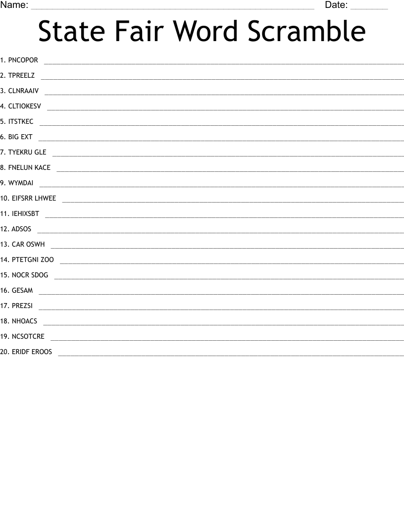 printable state fair crossword puzzles