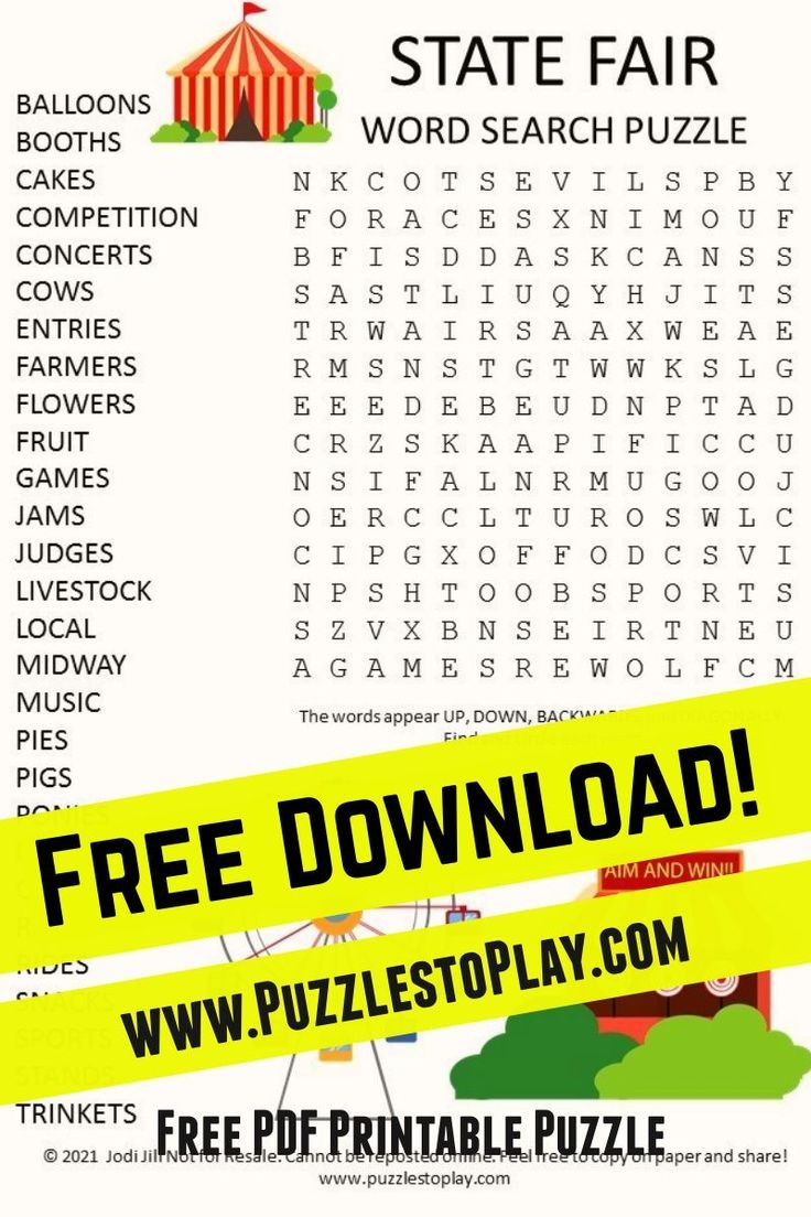 State Fair Word Search Puzzle