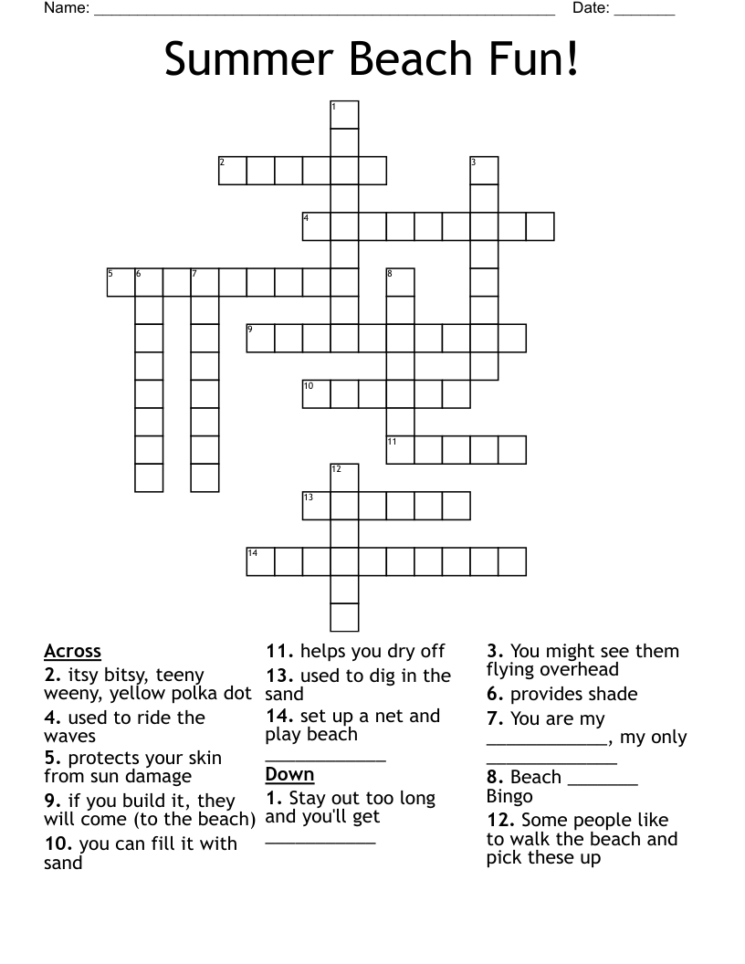 Summer Beach Fun Crossword WordMint