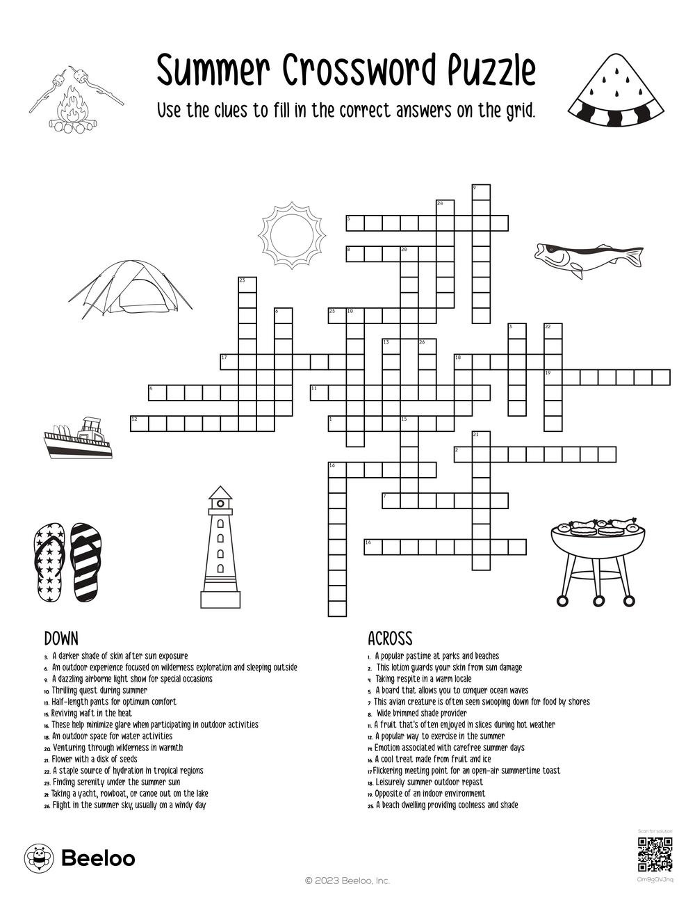 Summer Crossword Puzzle Beeloo Printable Crafts And Activities For Kids