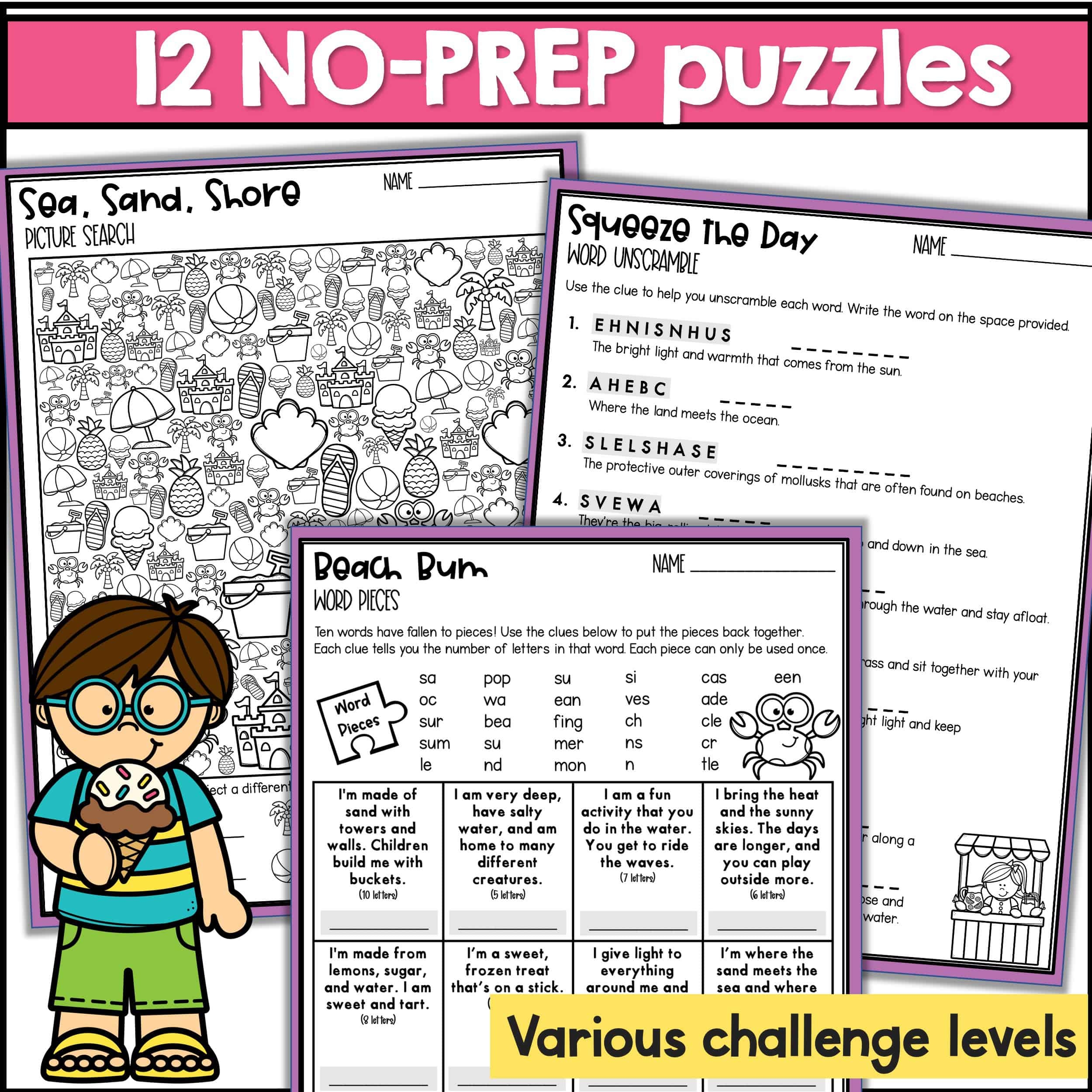 Summer Puzzles Packet Summer Crossword Puzzle Printable End Of Year Puzzles The Rocket Resource