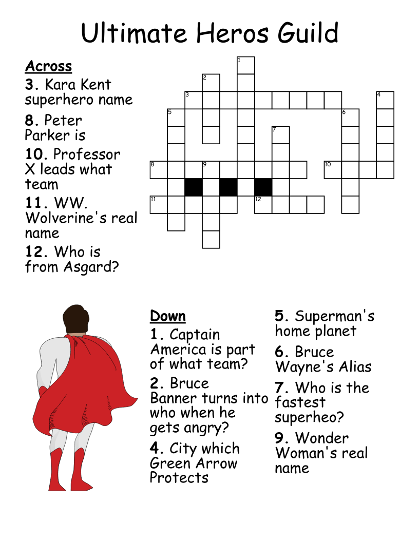 free printable superhero crosswords