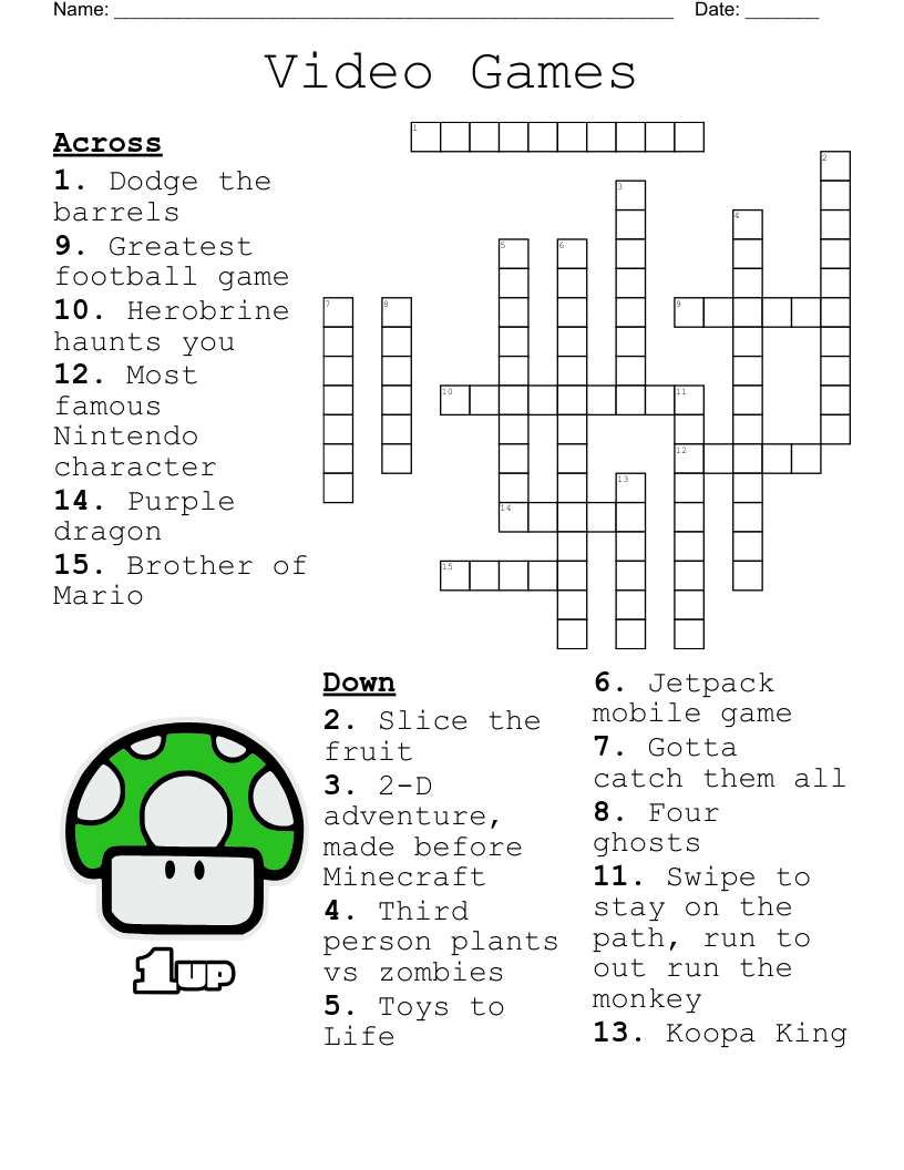 mario bros crossword puzzles printable