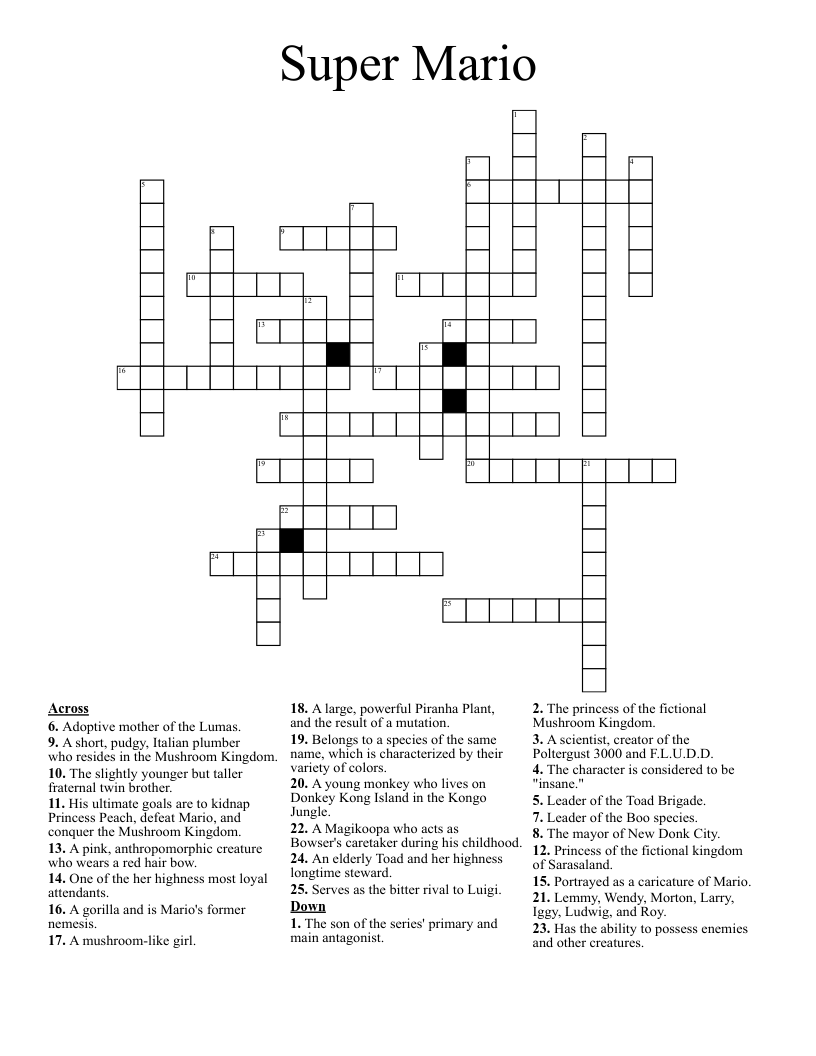 Super Mario Crossword WordMint