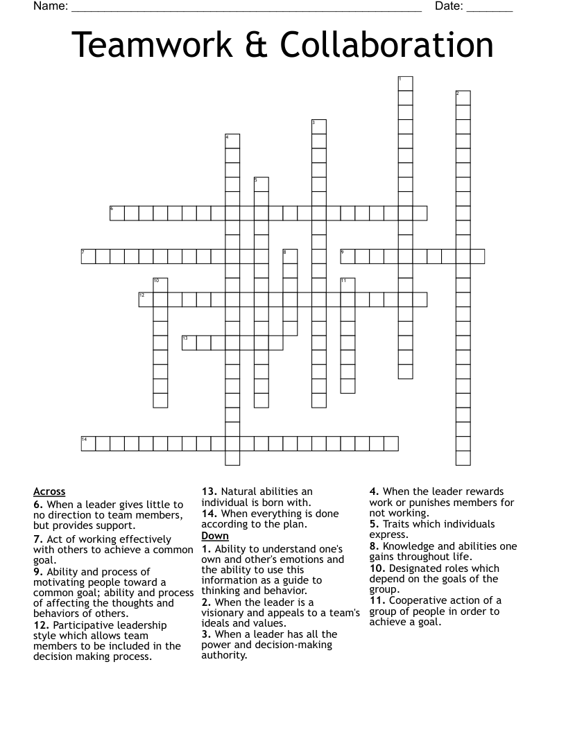 Teamwork Collaboration Crossword WordMint
