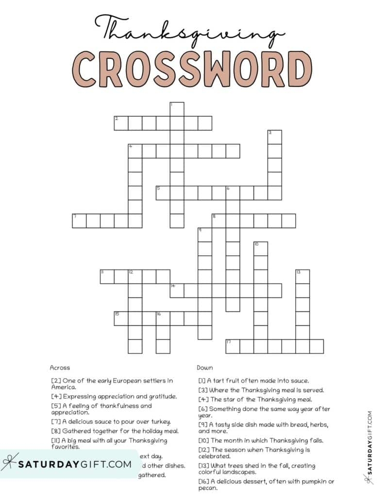 thanksgiving - crossword puzzles free printables