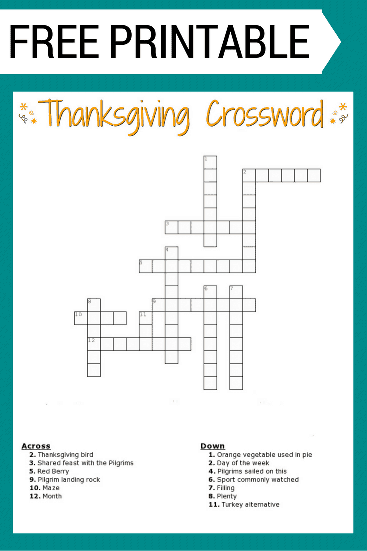 printable thanksgiving crossword puzzle for adults