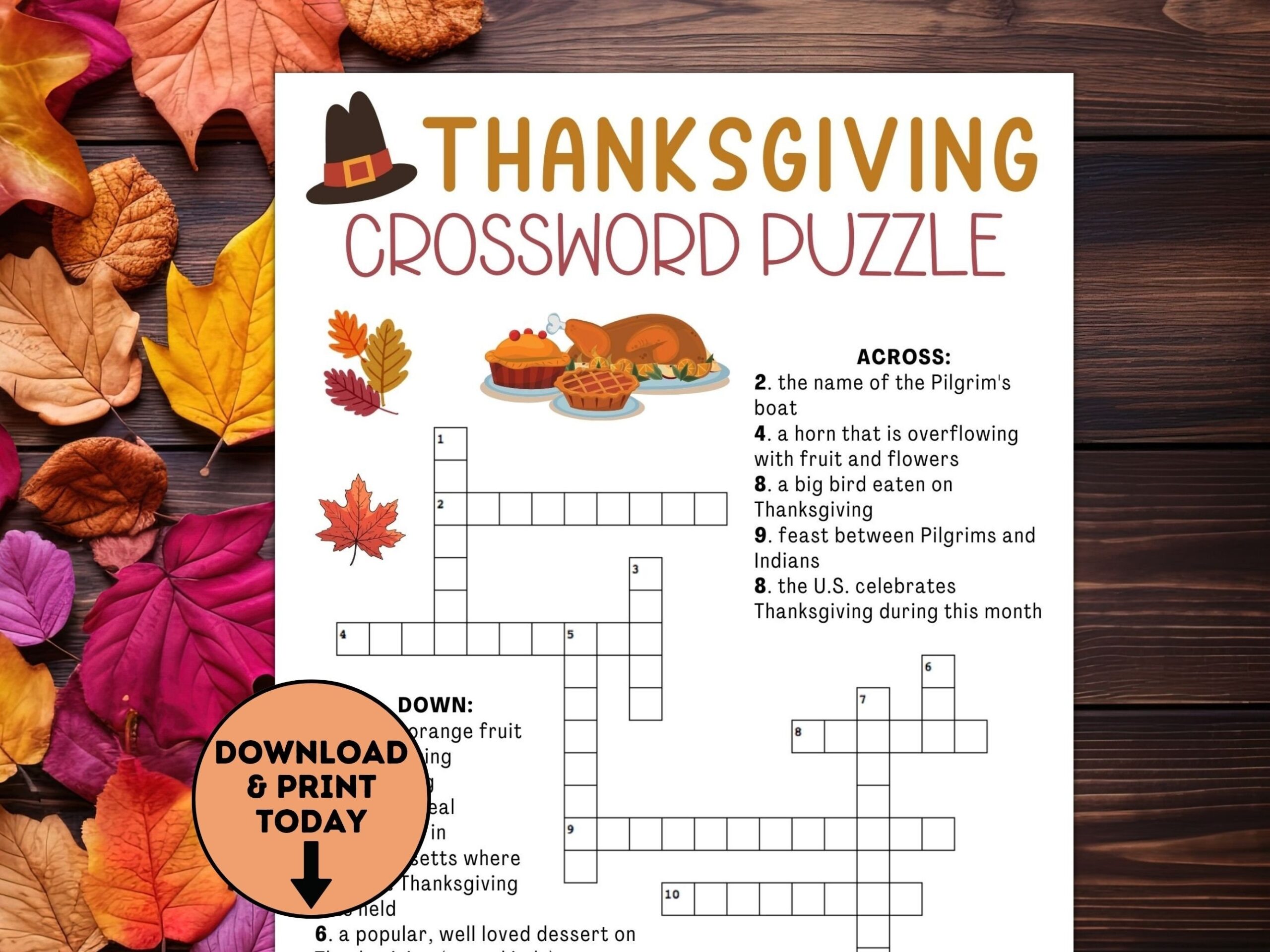 Thanksgiving Crossword Puzzle Thanksgiving Kids Table Games Thanksgiving Printable Games Party Games Friendsgiving Room Party Etsy
