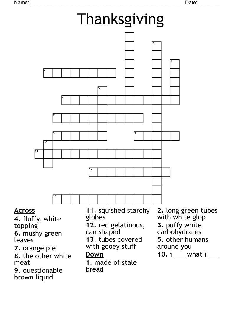 thanksgiving crossword puzzles printable adults