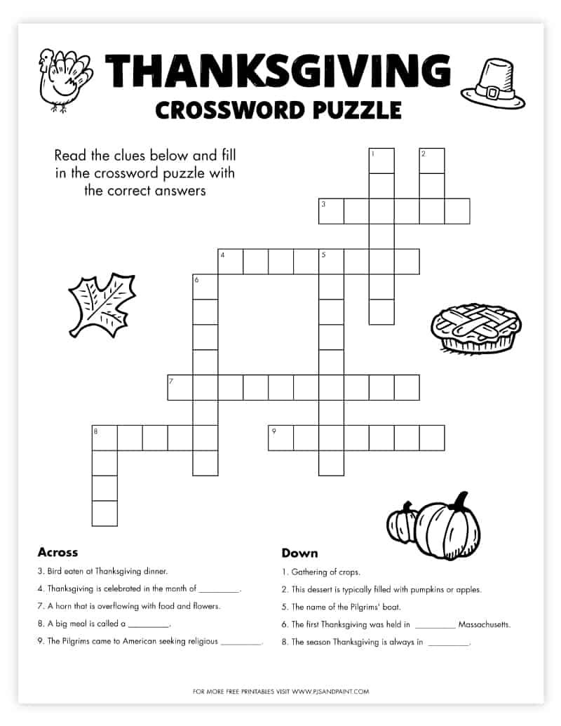 thanksgiving crossword puzzle free printable