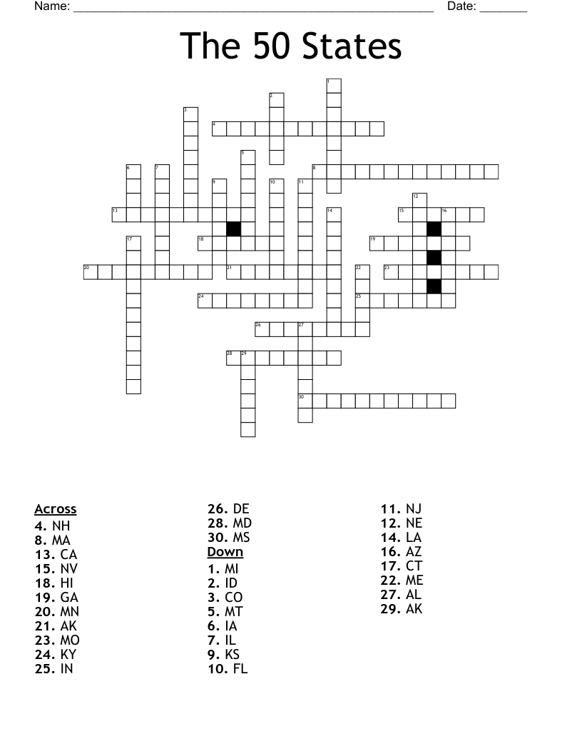 The 50 States Crossword WordMint