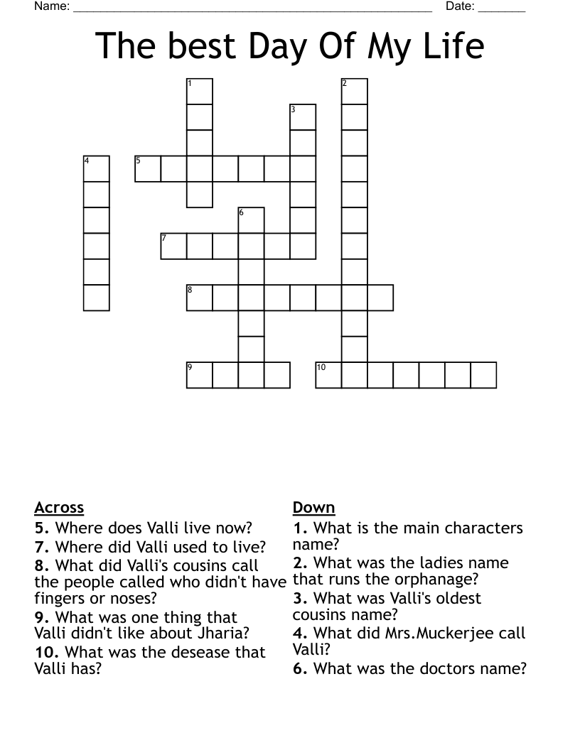 The Best Day Of My Life Crossword WordMint The Best Day Of My Life Crossword WordMint