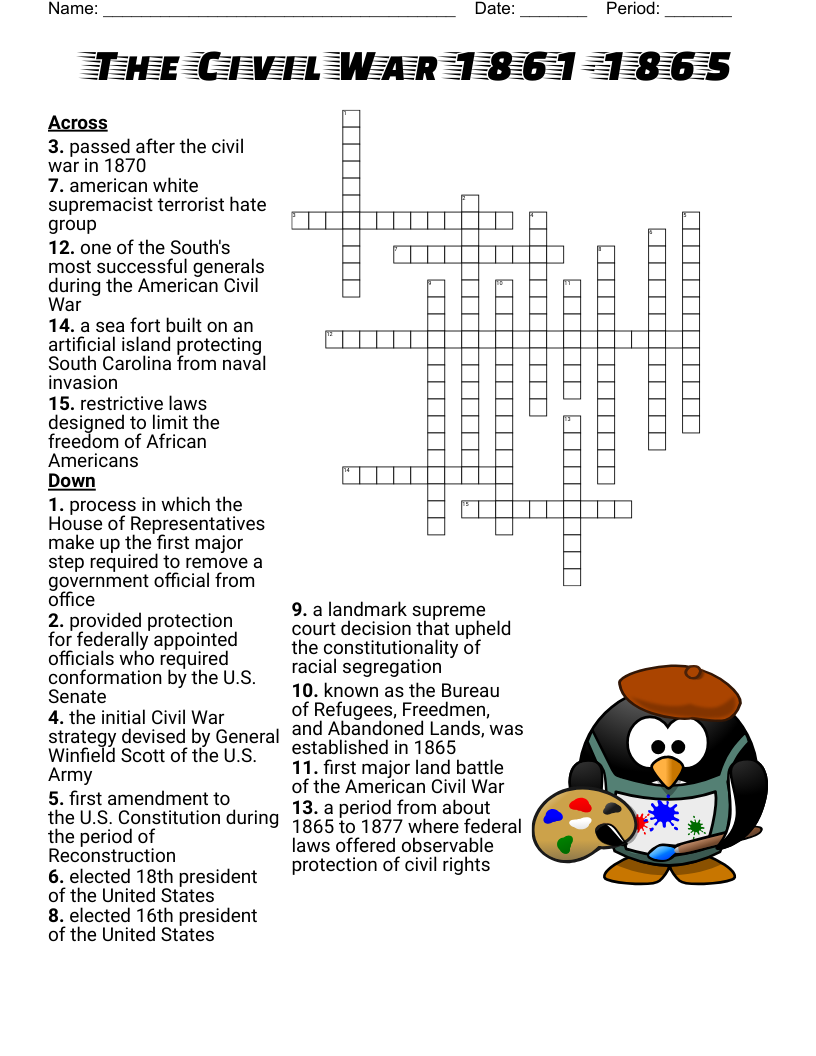 The Civil War 1861 1865 Crossword WordMint
