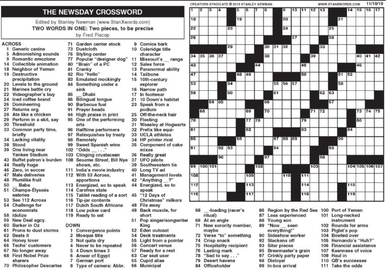 The Newsday Crossword The Mountain Eagle