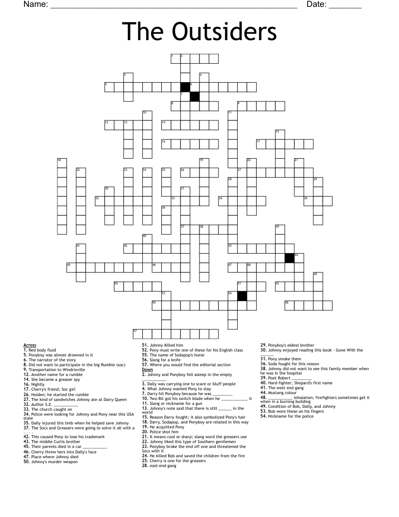 The Outsiders Crossword WordMint