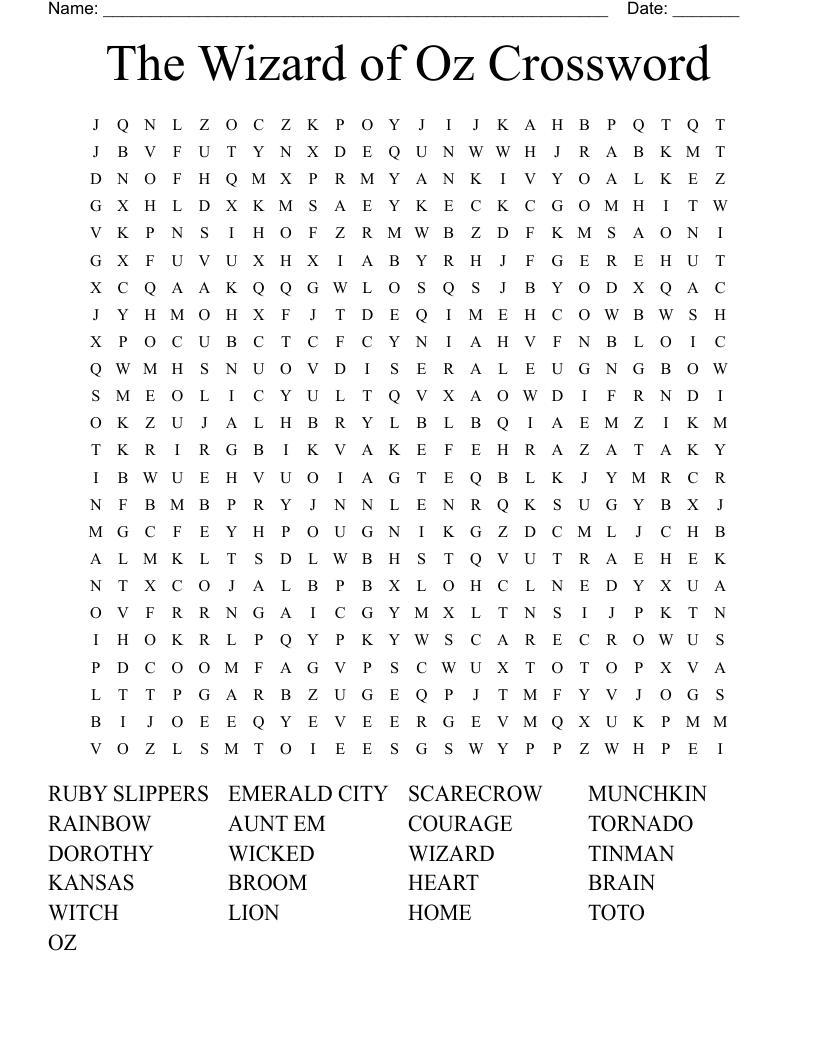 The Wizard Of Oz Crossword Word Search WordMint