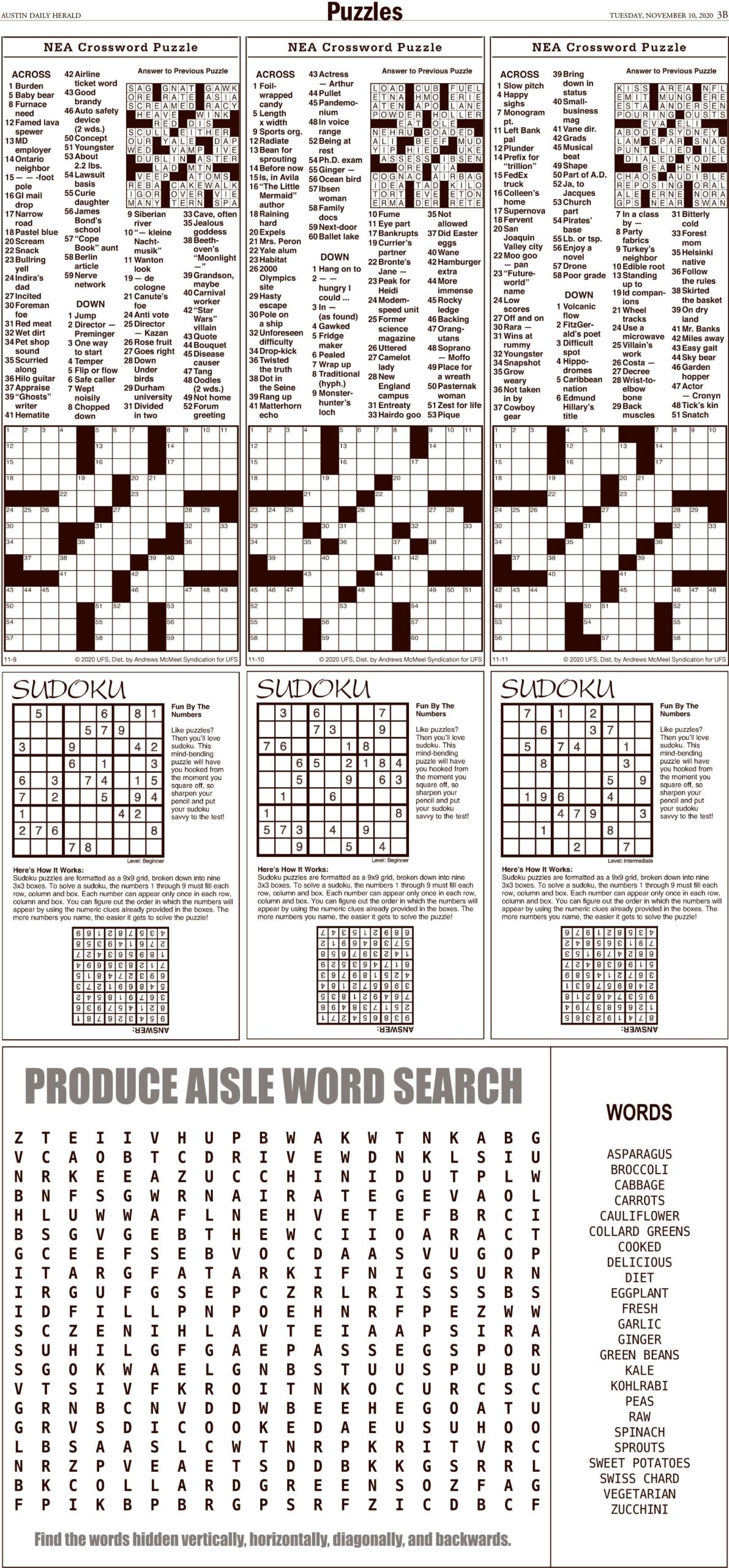daily newspaper crossword printable
