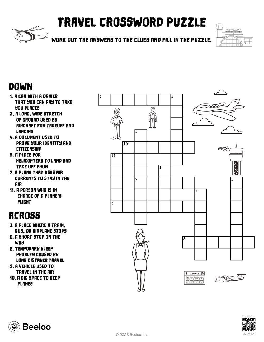 Travel Crossword Puzzle Beeloo Printable Crafts And Activities For Kids