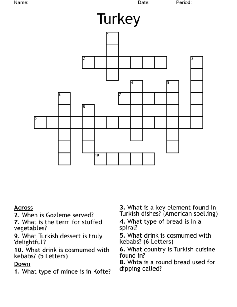 Turkey Crossword WordMint