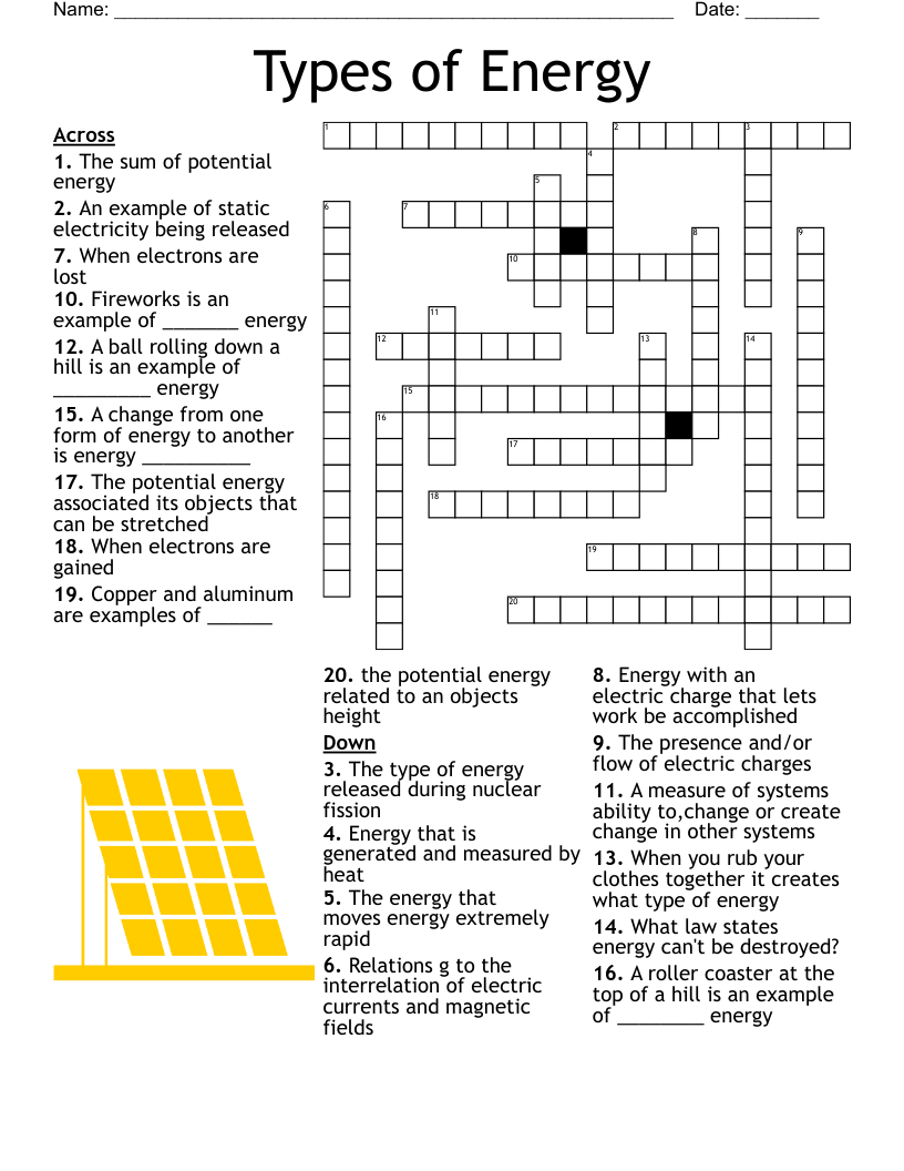 Types Of Energy Crossword WordMint