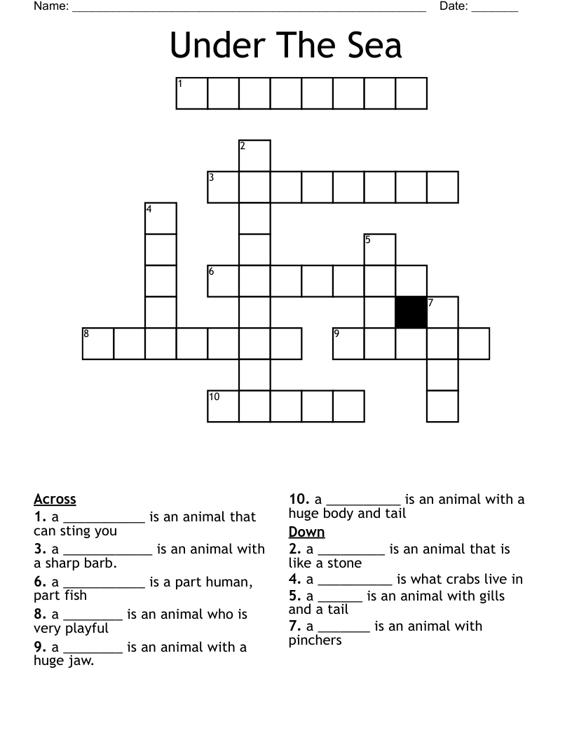 Under The Sea Crossword WordMint Under The Sea Crossword WordMint