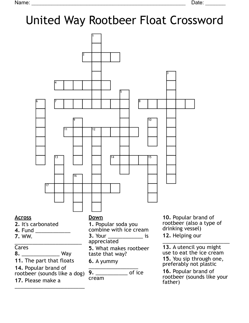 United Way Rootbeer Float Crossword WordMint