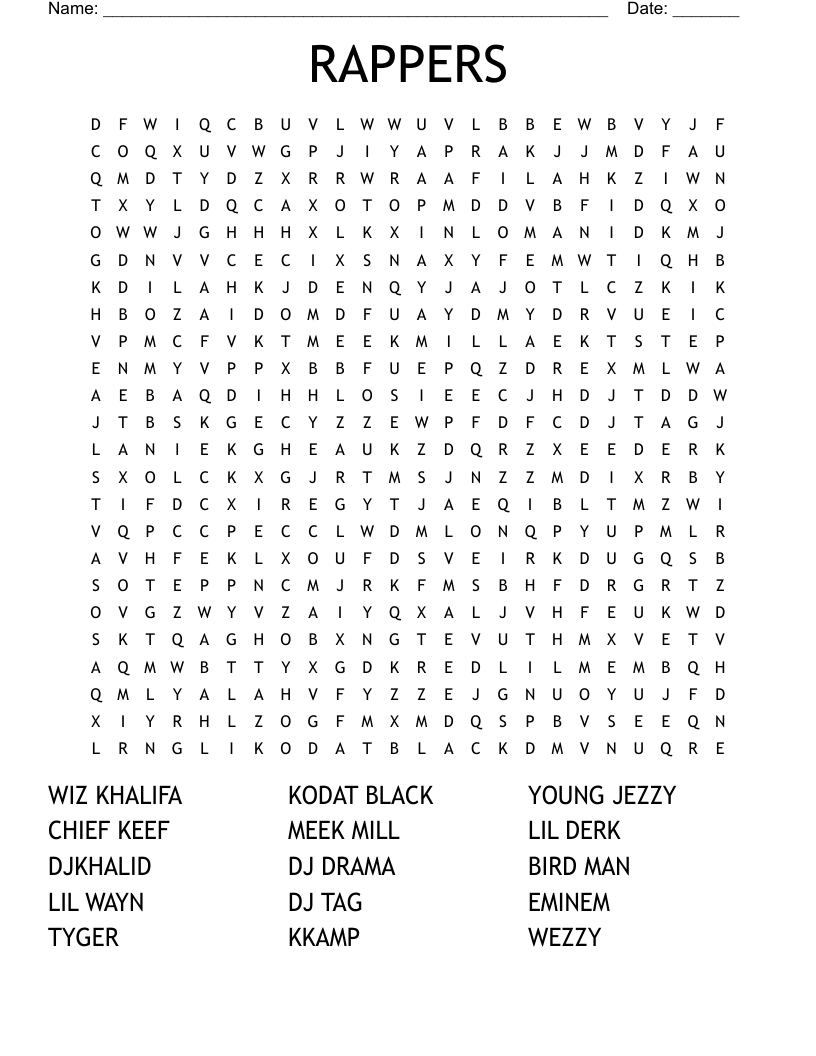 Urban Hip Hop Crosswords Word Searches Bingo Cards WordMint