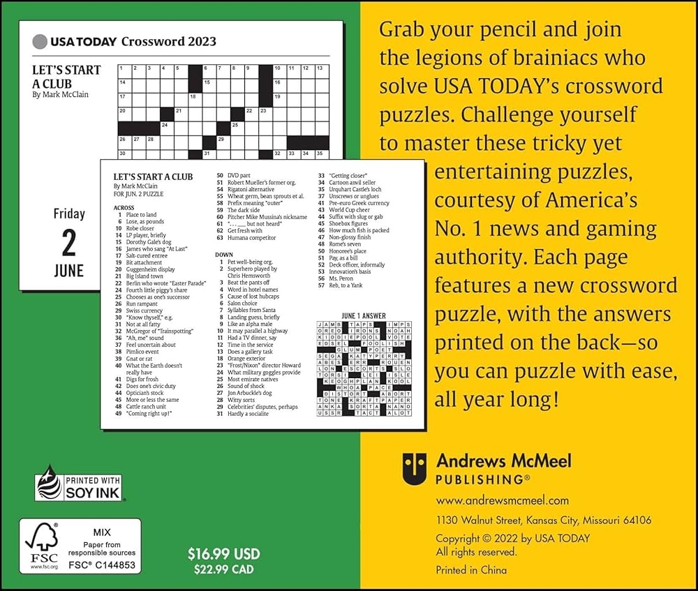 USA Today Crossword Puzzles 2023 Day to Day Calendar USA TODAY 9781524875374 Amazon Books