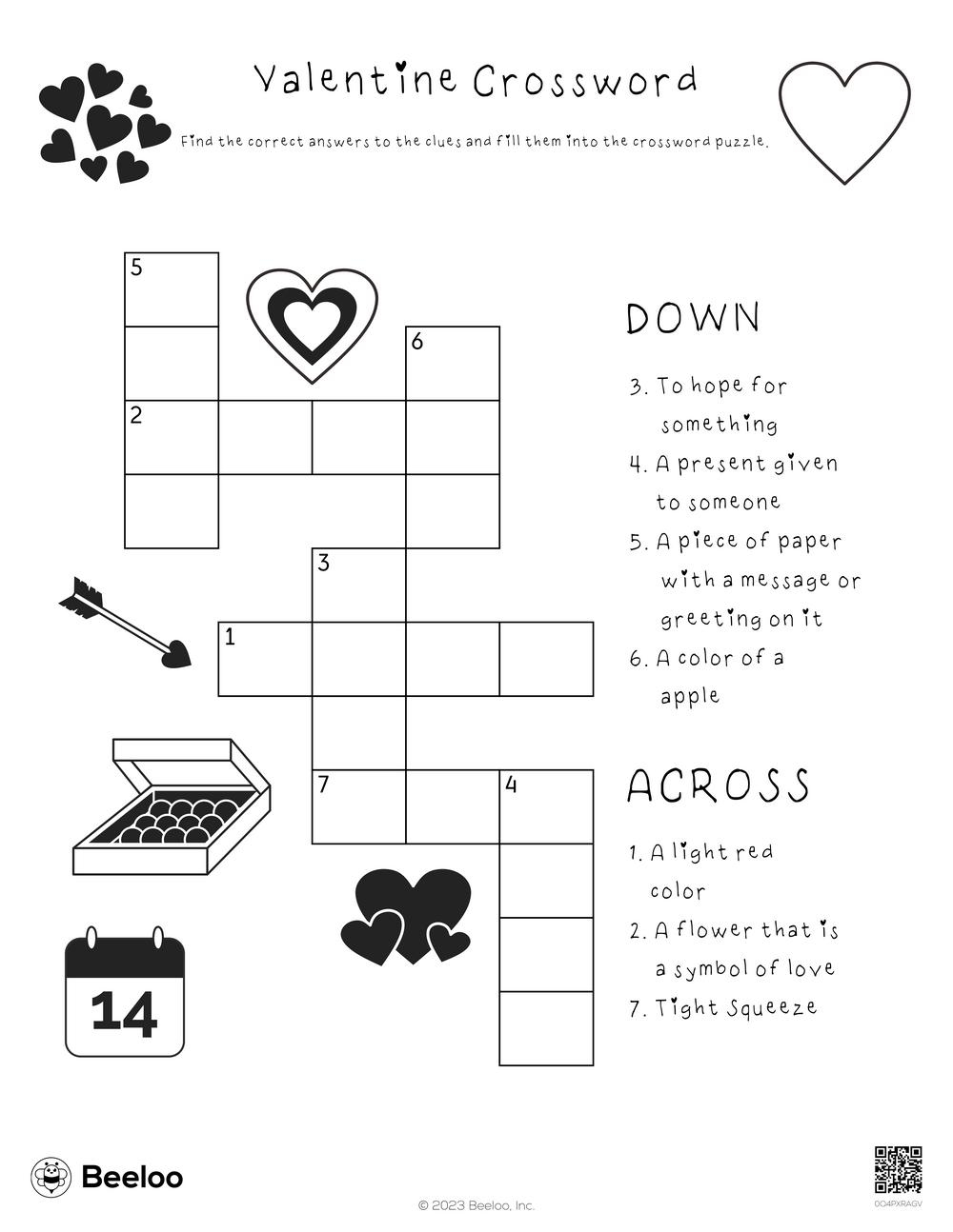 Valentine Crossword Beeloo Printable Crafts And Activities For Kids