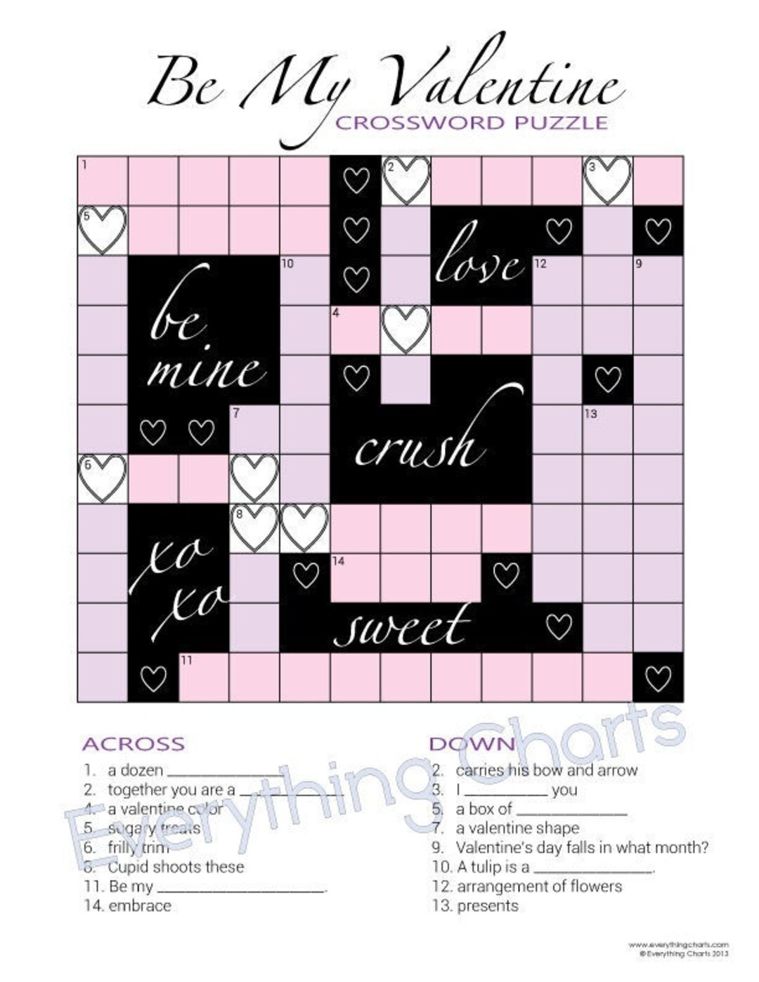 Valentine Crossword Puzzle PDF Files printables Etsy